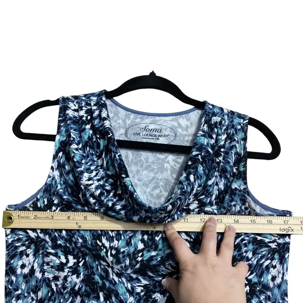 Soma blue green & white Lounge wear drape neck dress‎ XSmall